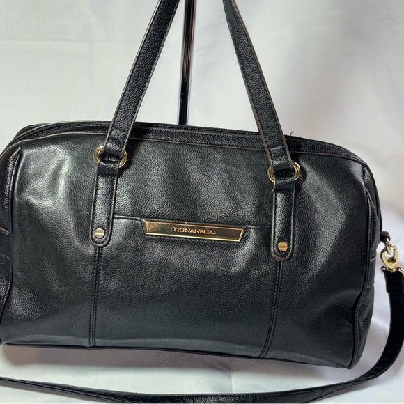 Tignanello Main Street Satchel Black and Gold with Semi-Structured Design - Picture 3 of 16